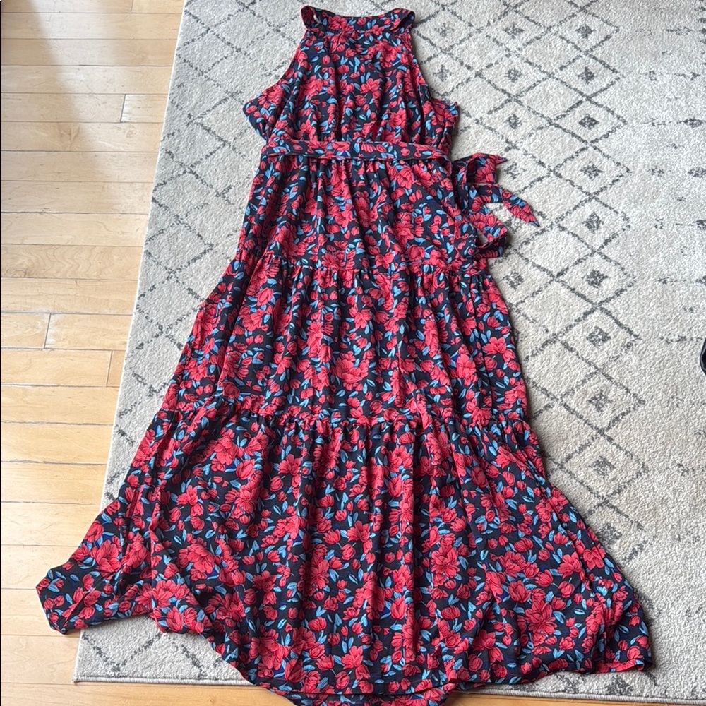Floral Maxi Dress in Red and Blue